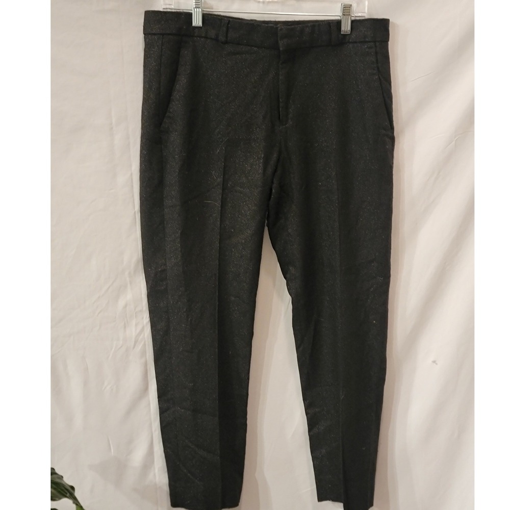 Banana Republic Avery Metallic Wool Blend Ankle Pants Charcoal Gray Womens 8